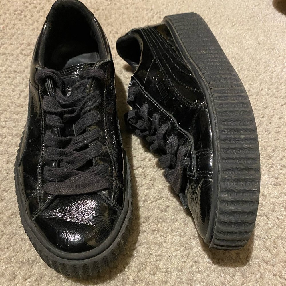 Fenty Puma Black Patent Cracked Leather Creepers
